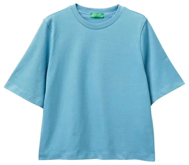 Benetton 3bl0e17g5 T-Shirt Donna Blu XS Cotone