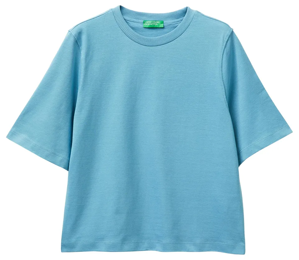 Benetton 3bl0e17g5 T-Shirt Donna Blu XS Cotone