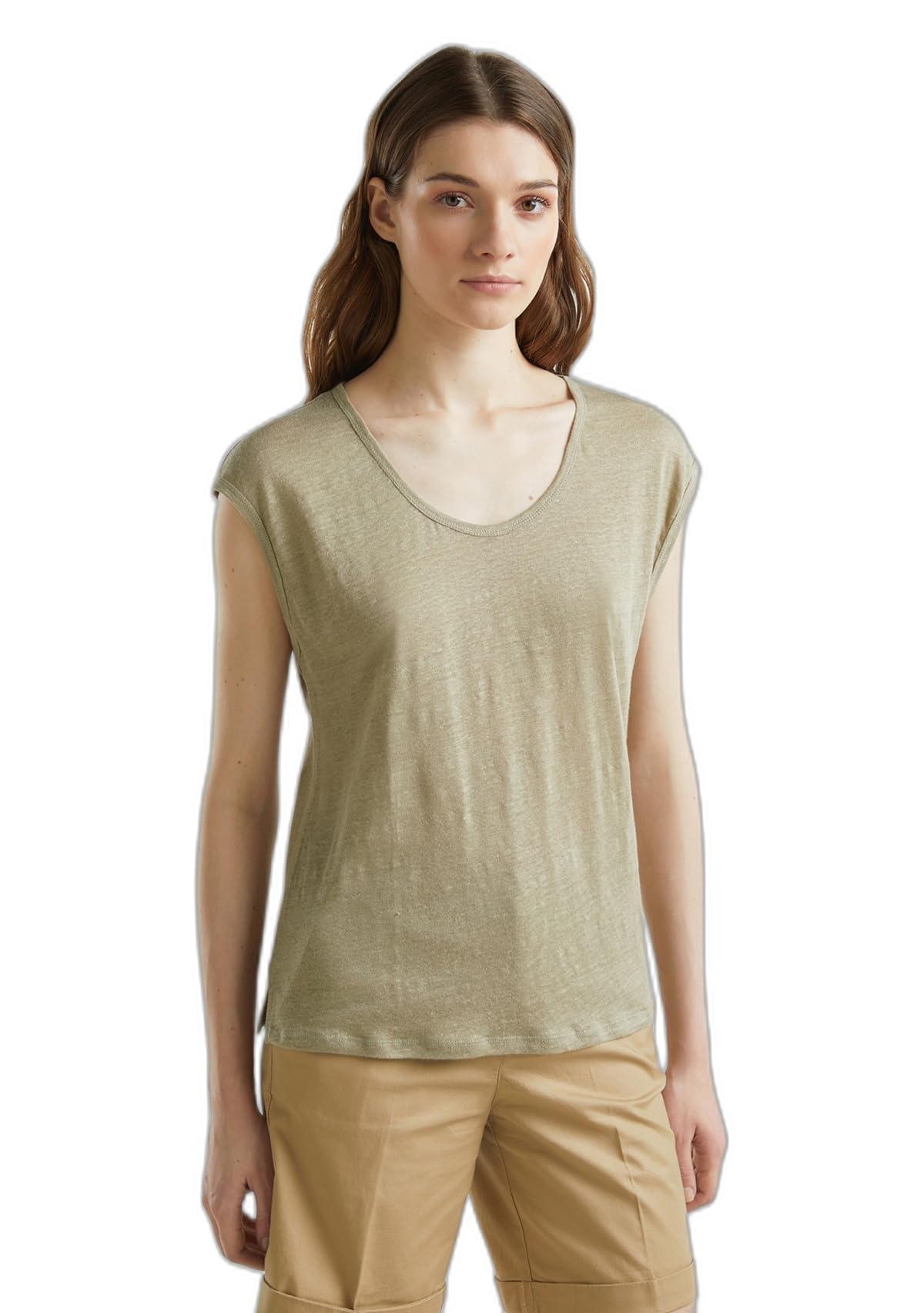 Benetton 3KGQE16B1 t-shirt donna lino boxy nero multicolore