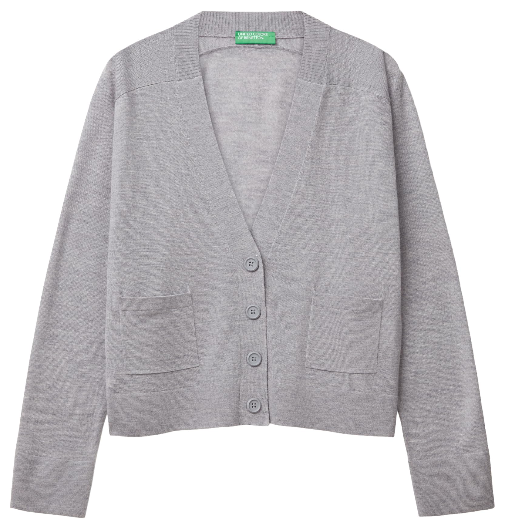 Benetton Maglieria Cardigan M/L Lana Merino Extra Fine Tasche