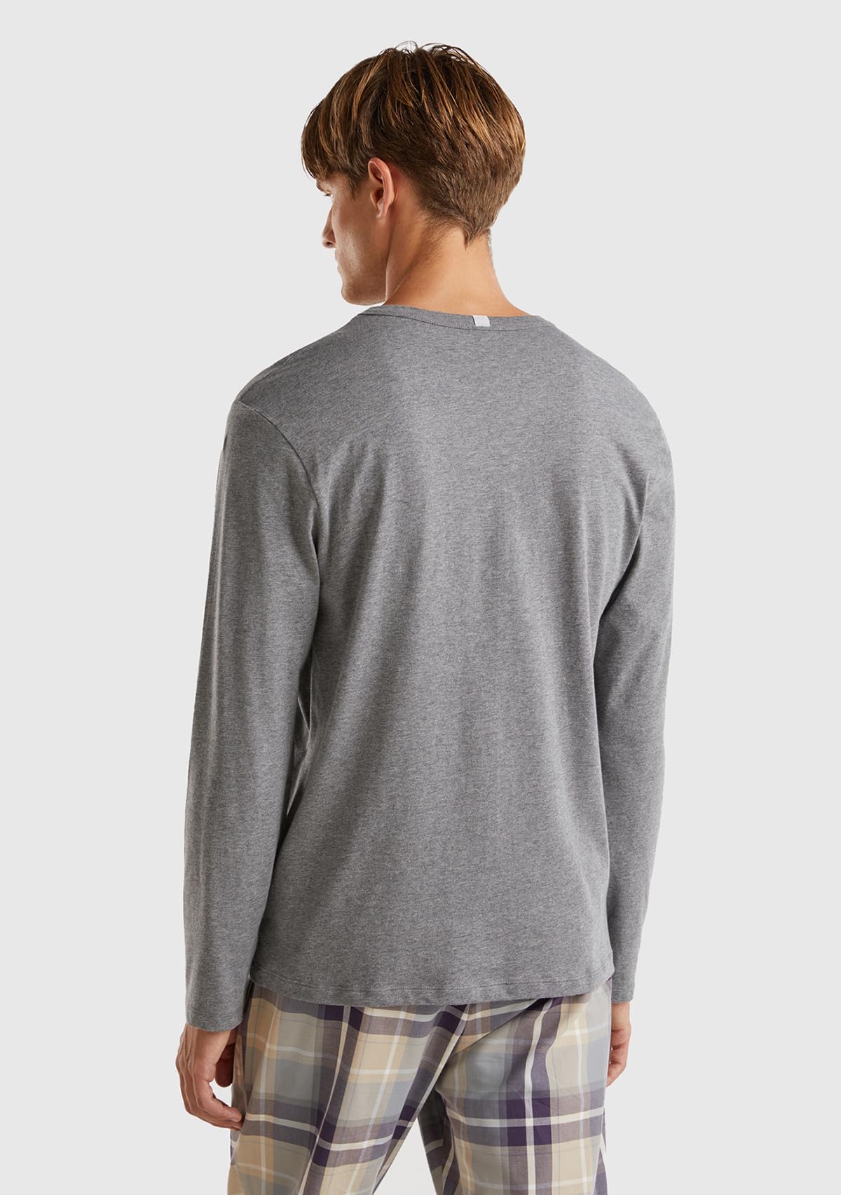 Benetton Top Pigiama Uomo Maglietta Grigio Jersey Stampa
