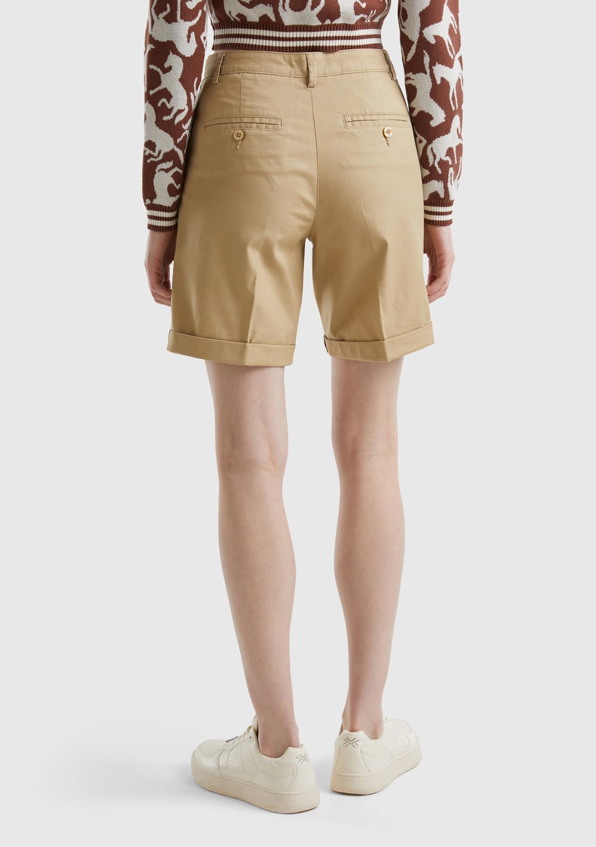 Benetton Bermuda Donna Beige 393 Tg 36 Cotone Stretch
