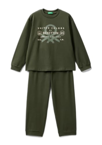 Benetton 3dke0p073 Pigiama Bambino Verde Stampa Logo