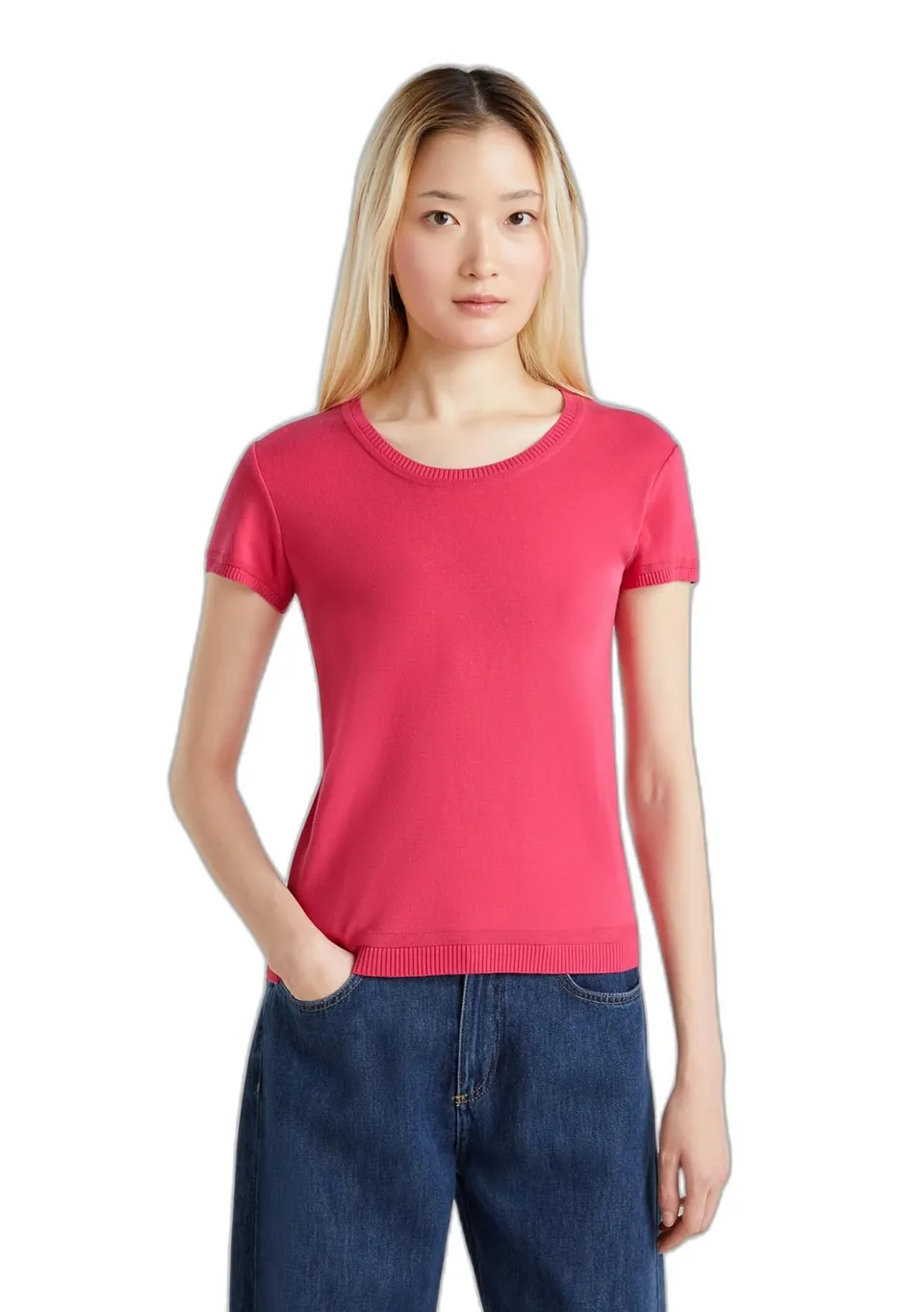 Benetton 1091d1m10 maglia donna girocollo tinta unita