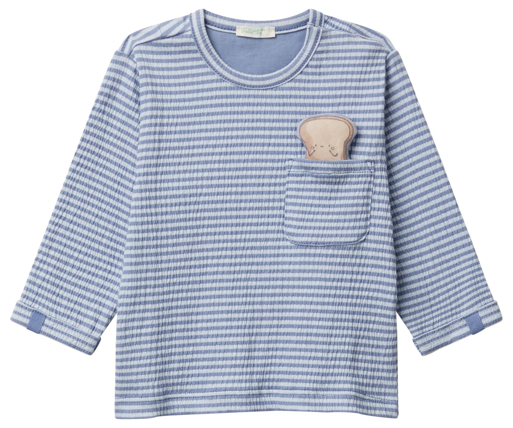 Benetton T-Shirt Bimbo Manica Lunga Jersey Taschino Blu