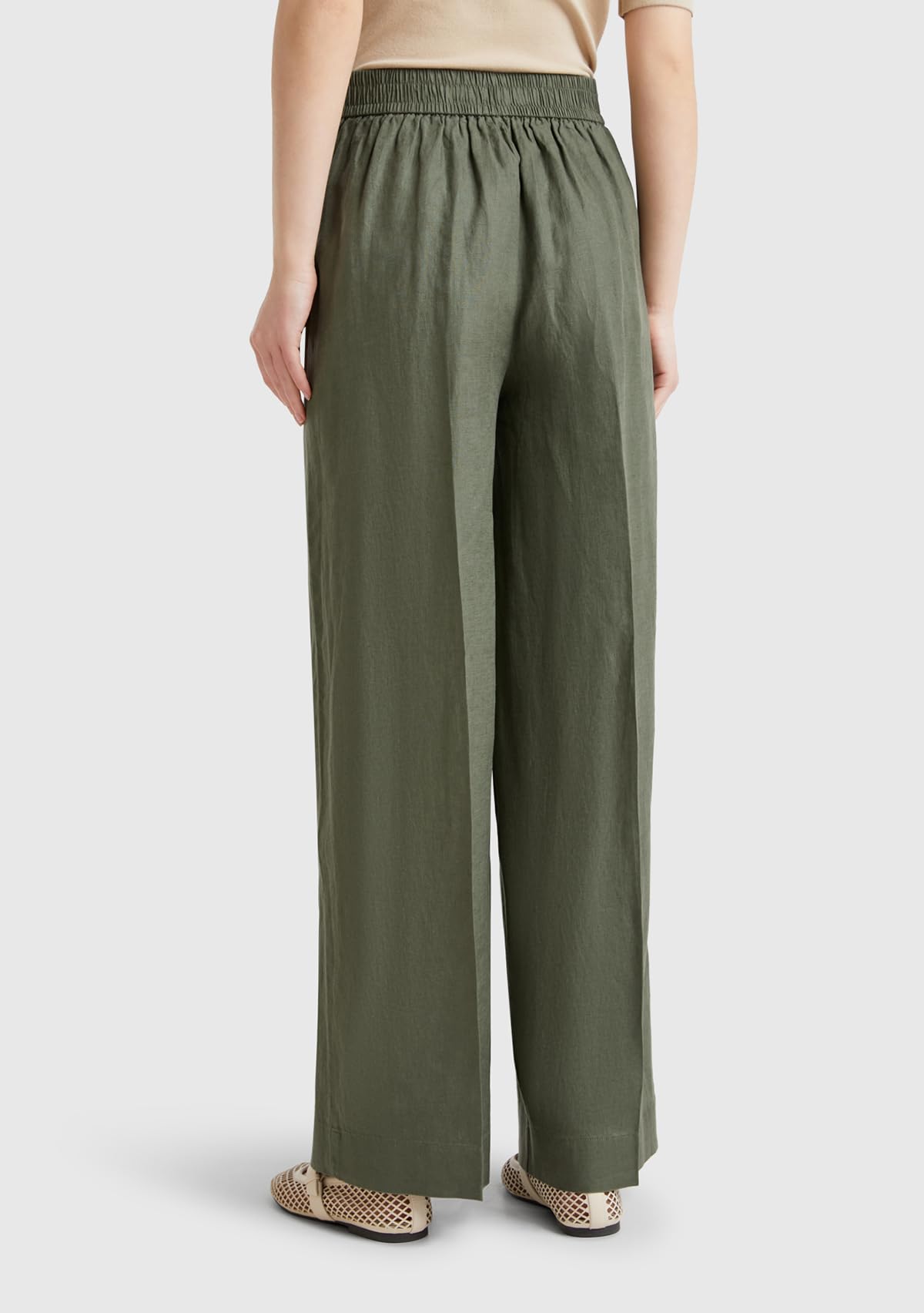 Benetton Pantaloni pantalone donna palazzo in lino con tasche