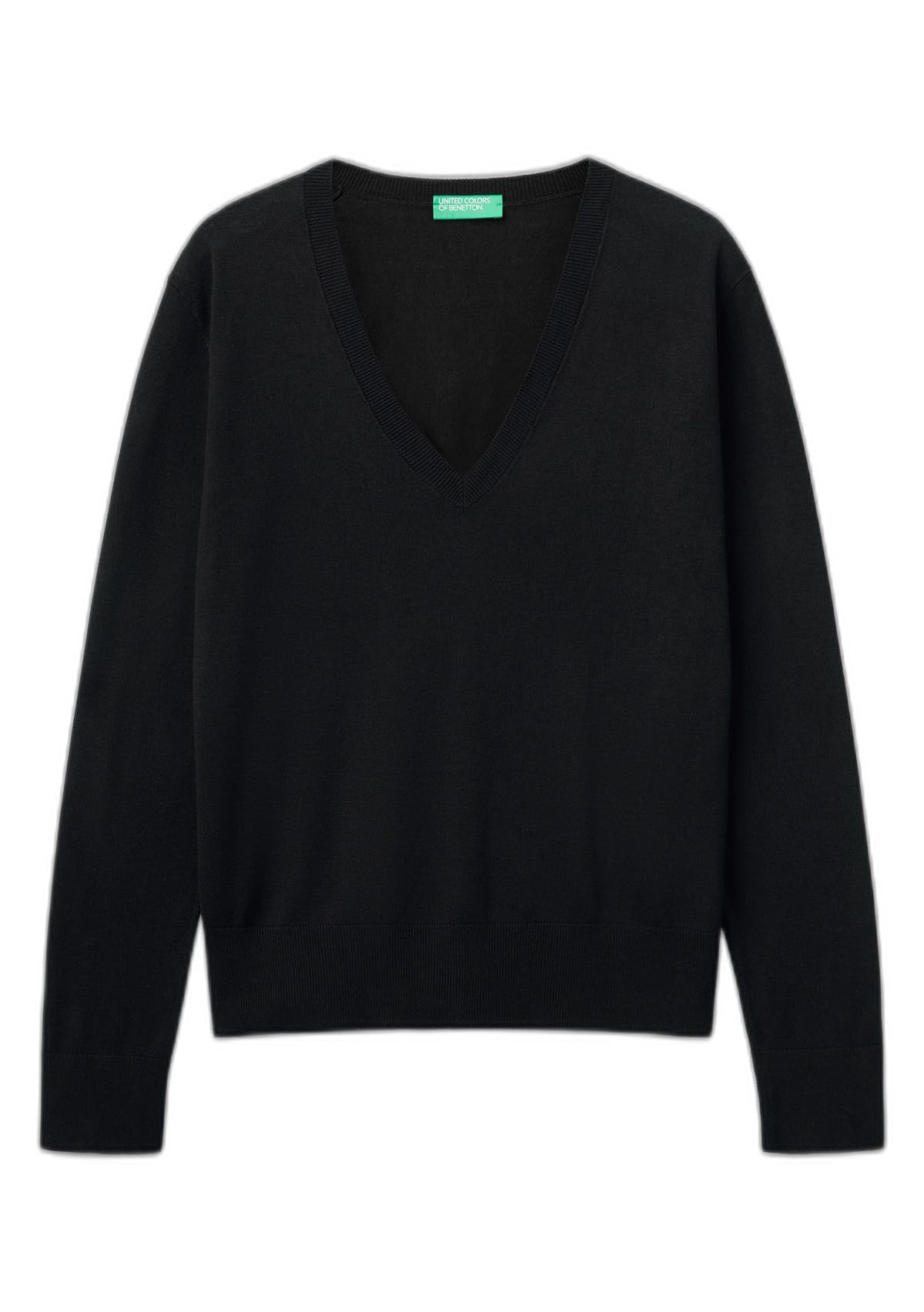 Benetton 1zred402l Maglione Donna Scollo V Nero