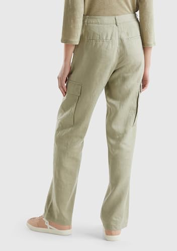 Benetton Pantaloni Donna lino cargo gamba dritta