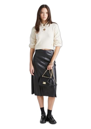 Benetton Gonna Midi Donna 36 Ecopelle Svasata Nera