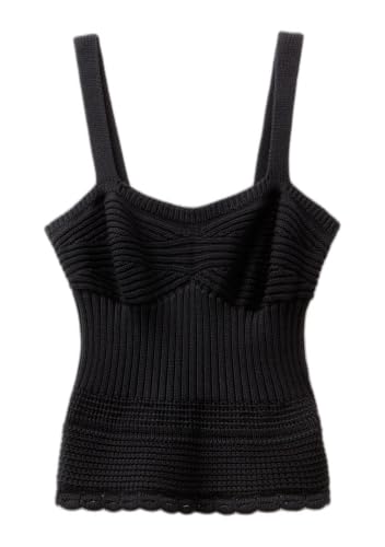 Benetton Maglieria Top Donna Spalline Punto Maglia Nero