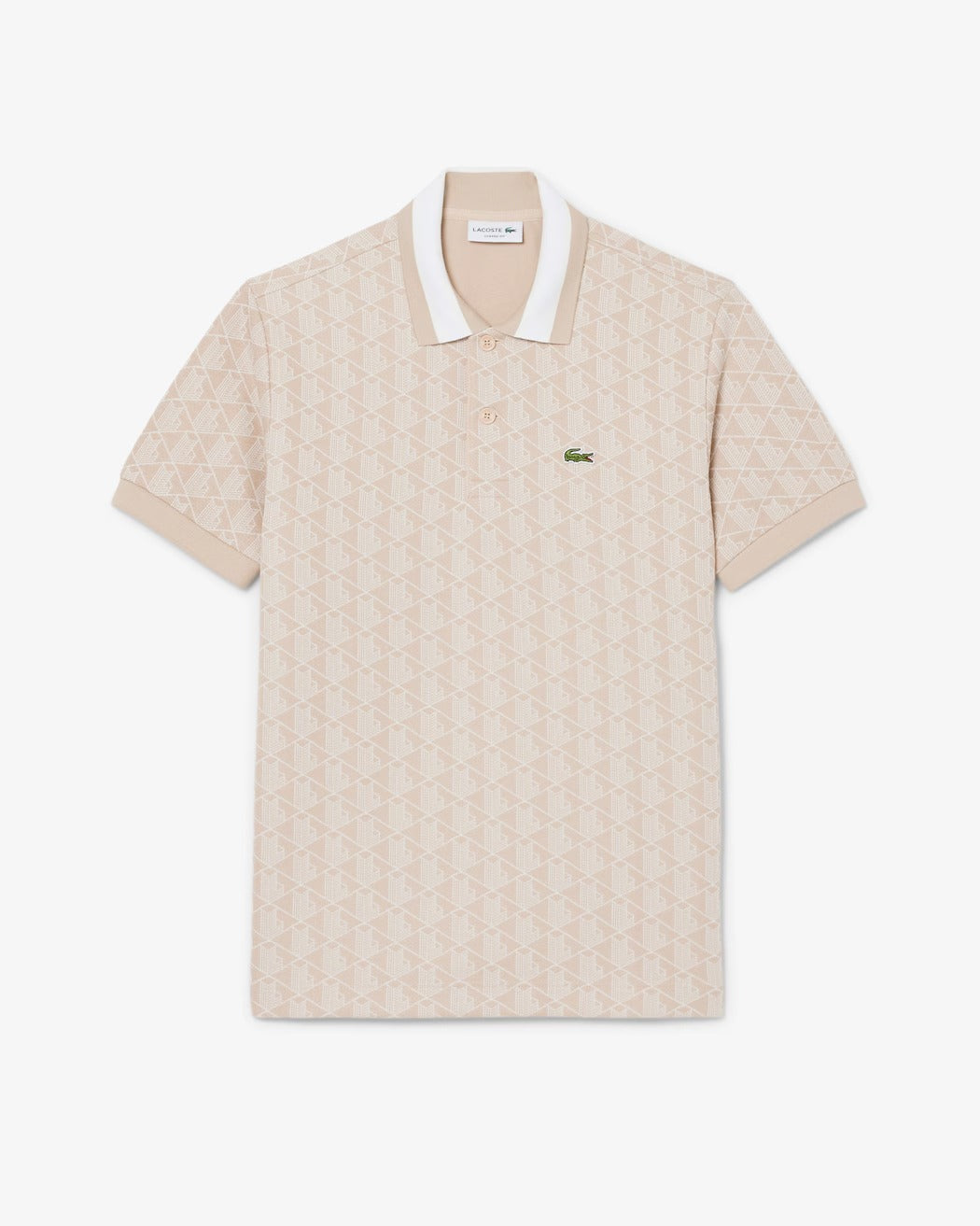Lacoste DH1417 polo jacquard monogram beige blanc uomo