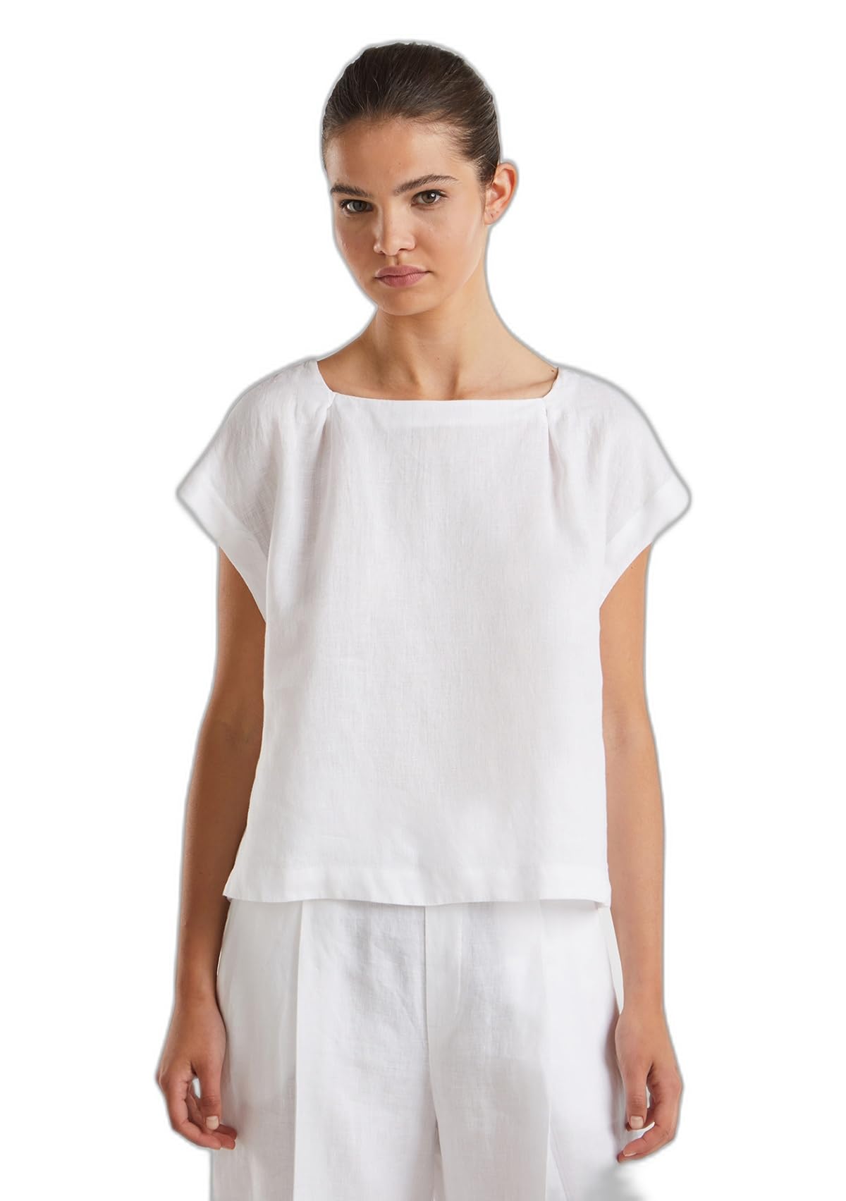 Benetton Blusa 5bmldq079 Donna Rossa in Lino