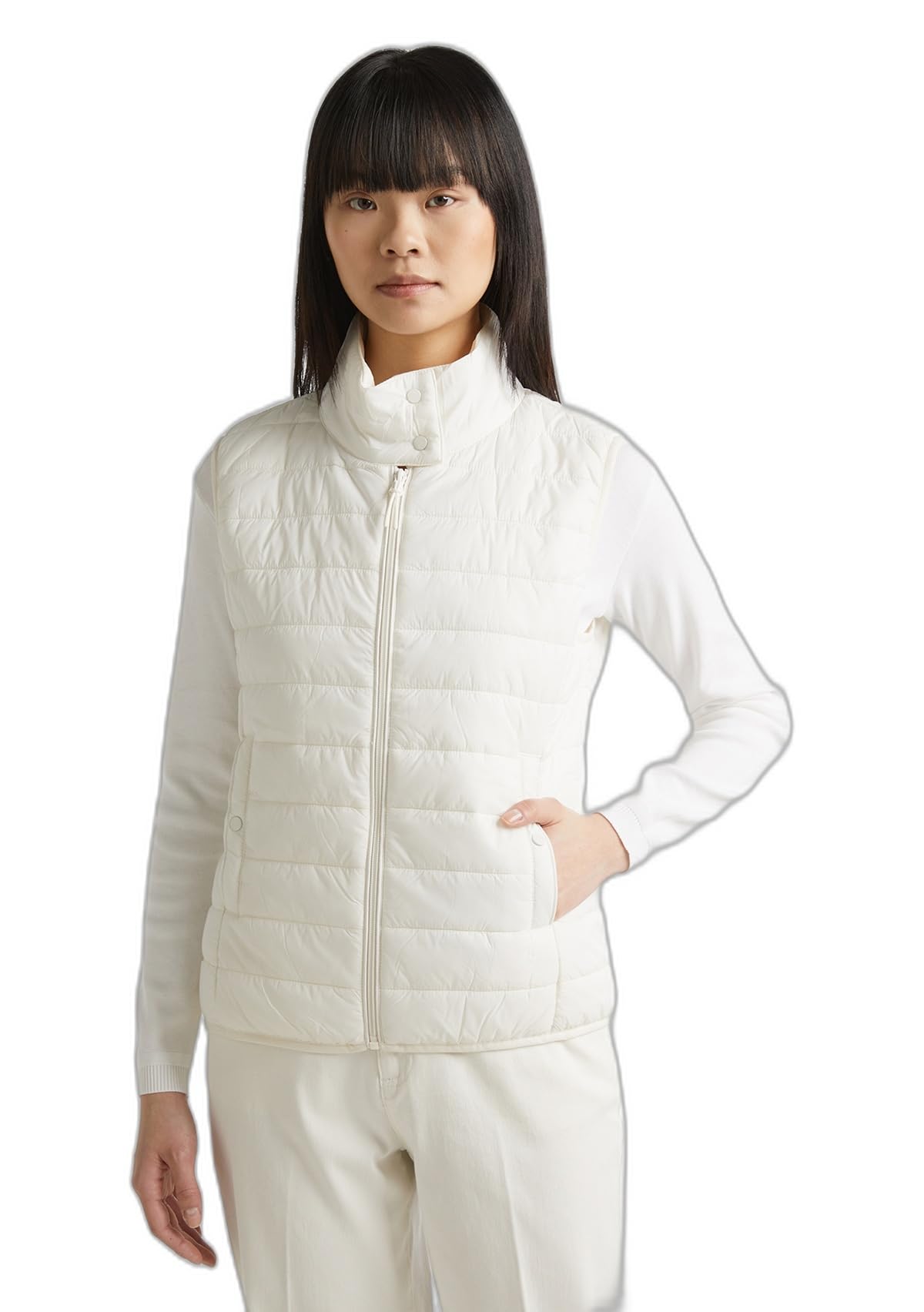 Benetton gilet donna imbottito con zip e tasche laterali