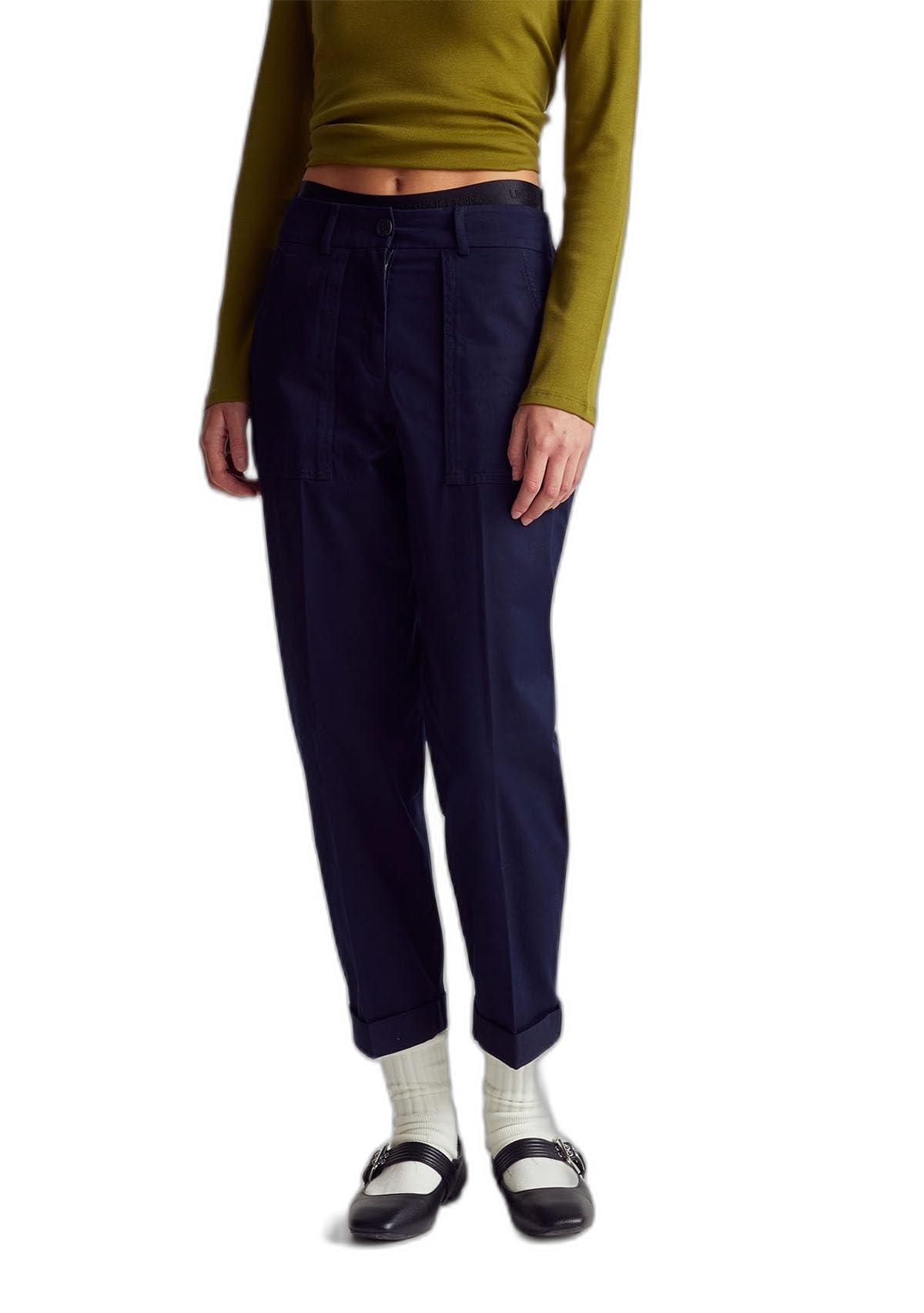 Benetton Pantaloni Donna Twill Cotone con Tasche Blu