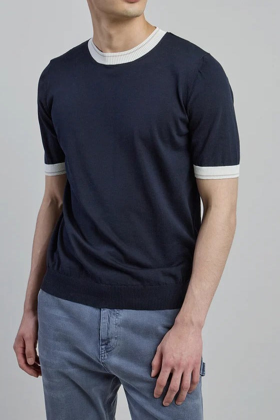 Eleventy M76MAGM19 maglia uomo cotone blu sabbia
