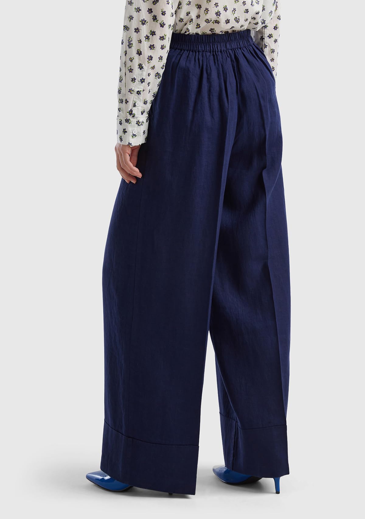 Benetton pantalone donna palazzo lino gamba ampia