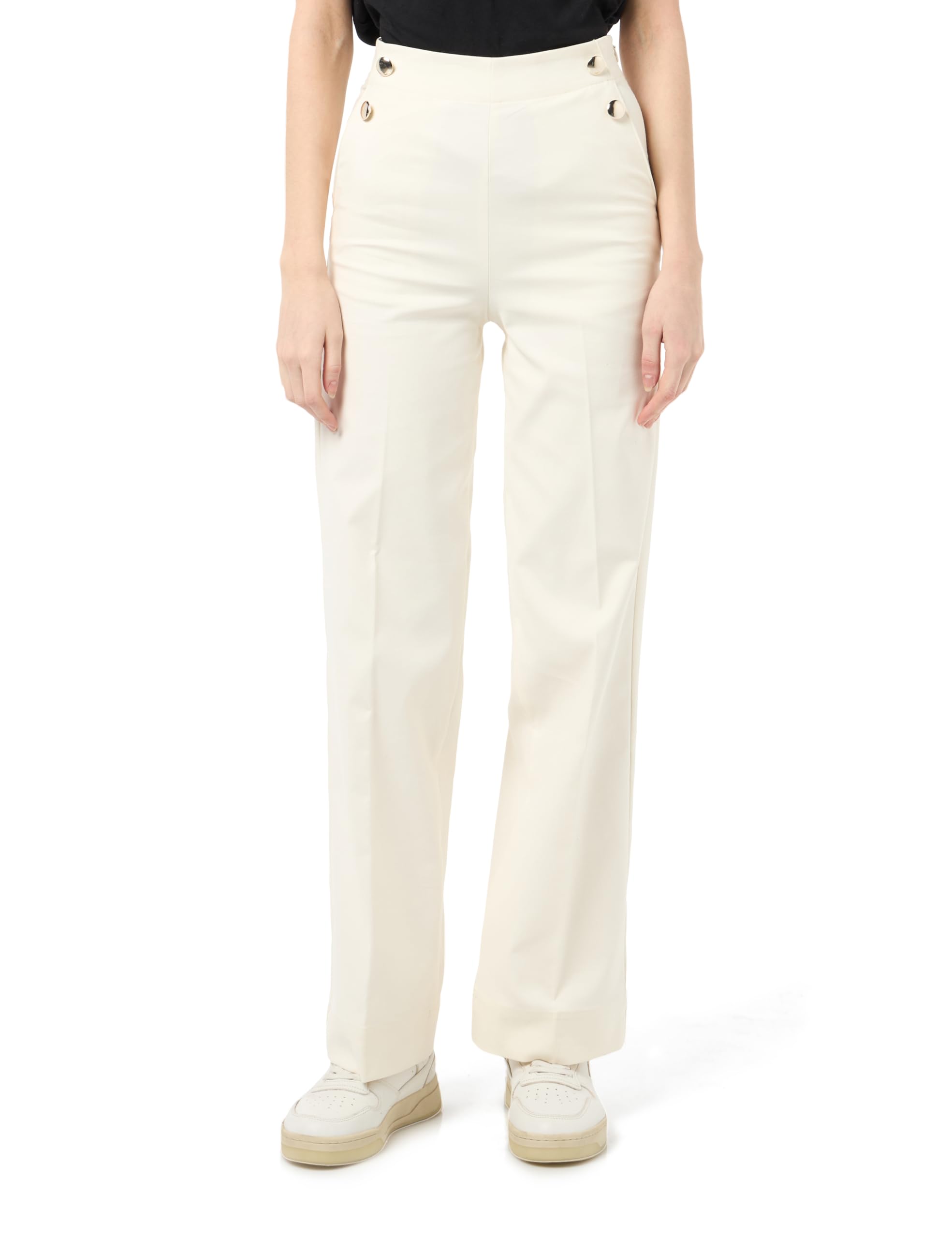 Benetton Pantaloni Palazzo Donna Bianchi 36 Vita Alta