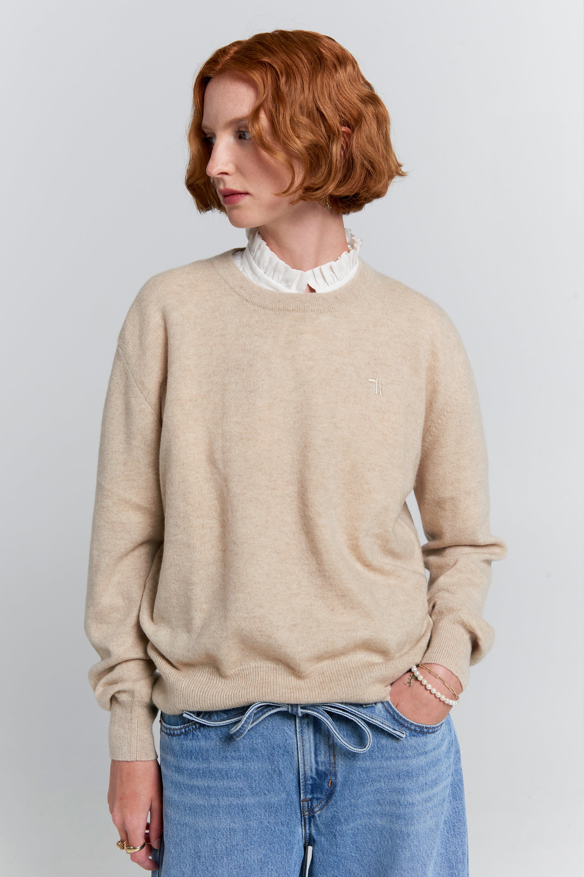 Karen Walker Classic Cashmere Sweater maglione Stone Marle cashmere