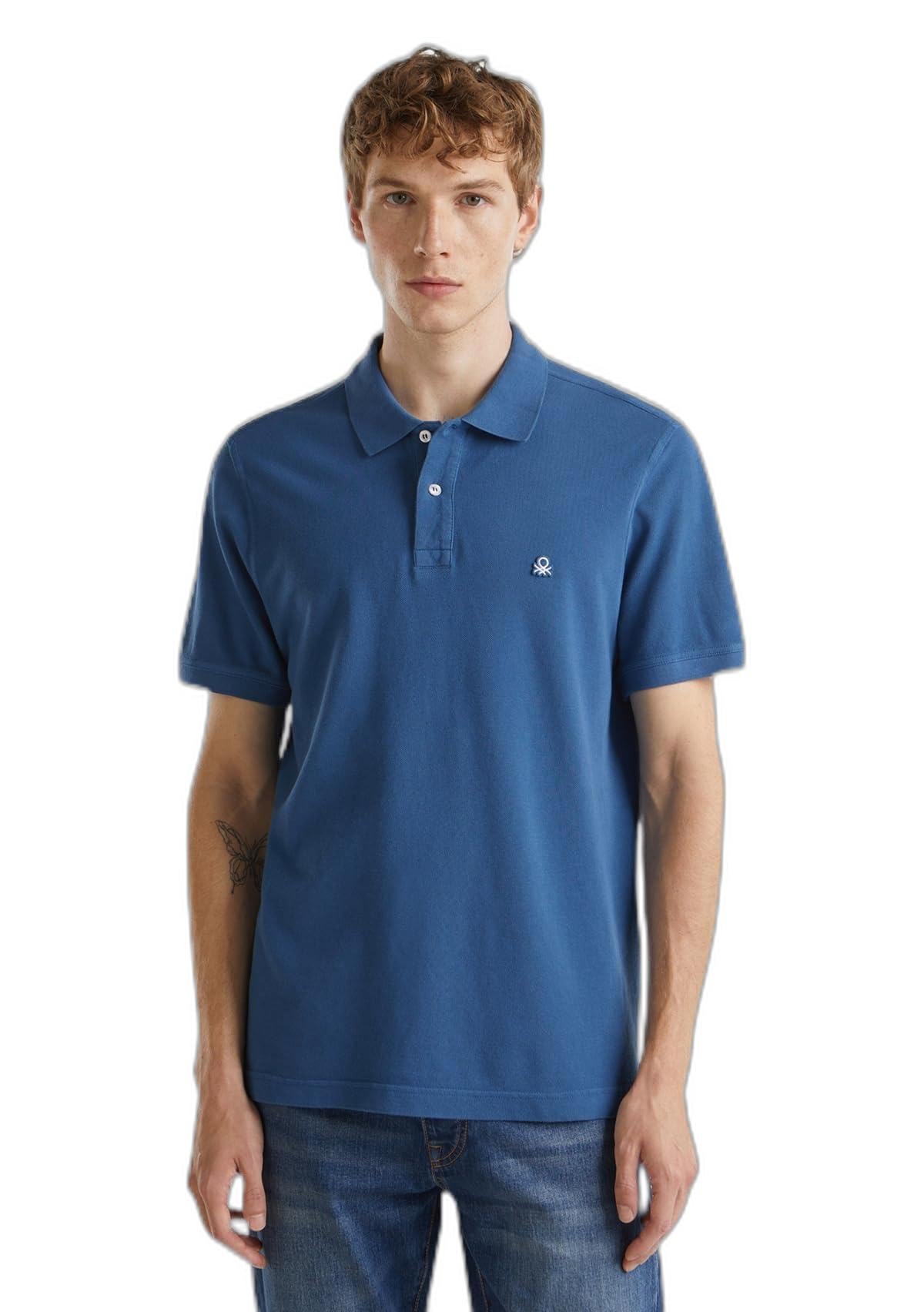 Benetton Polo Slim Uomo Maglia Cotone Blu