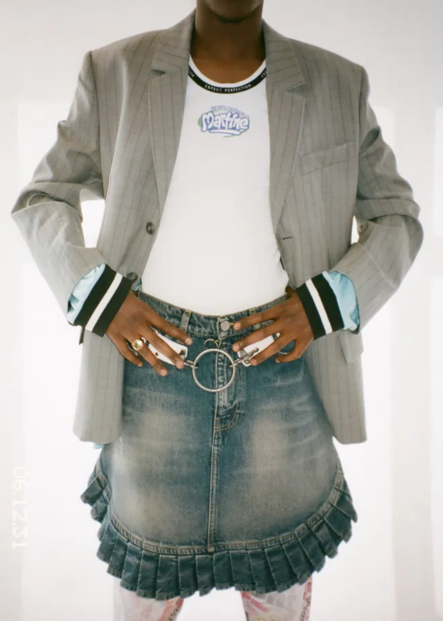 Martine Rose Denim Apron Skirt gonna blue trucker cotone