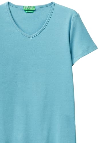 Benetton Maglietta Donna Blu XXS Costine Scollo a V