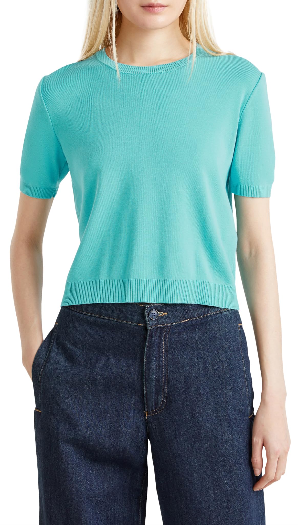 Benetton Maglieria 1091d10d5 maglia donna verde manica corta