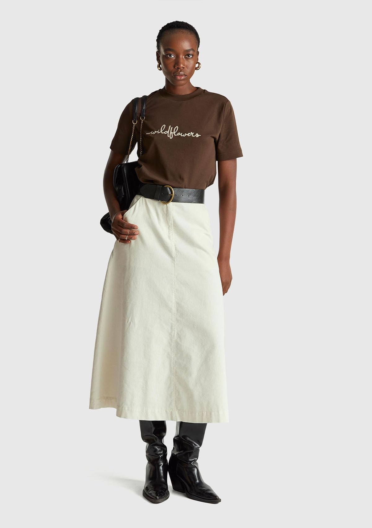 Benetton Gonna Midi Donna Velluto Svasata
