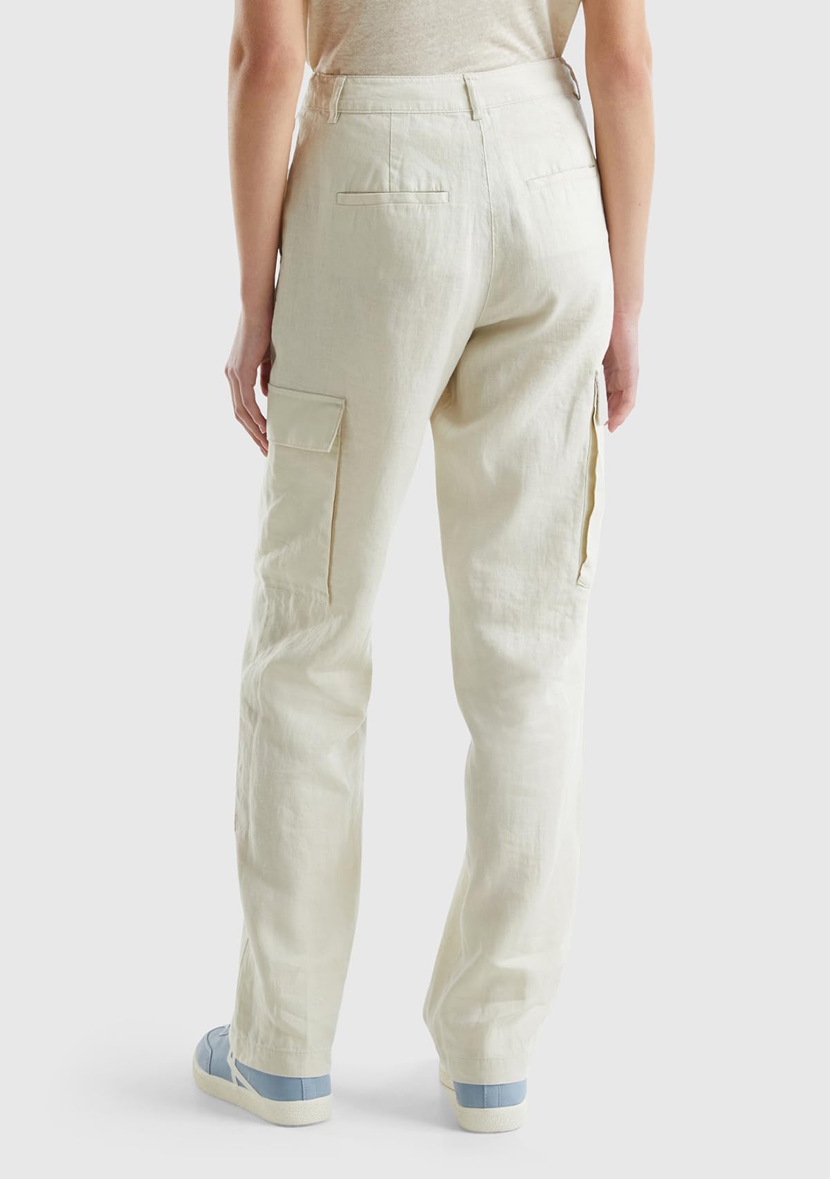 Benetton Pantaloni Donna lino cargo Beige 152 taglia 36