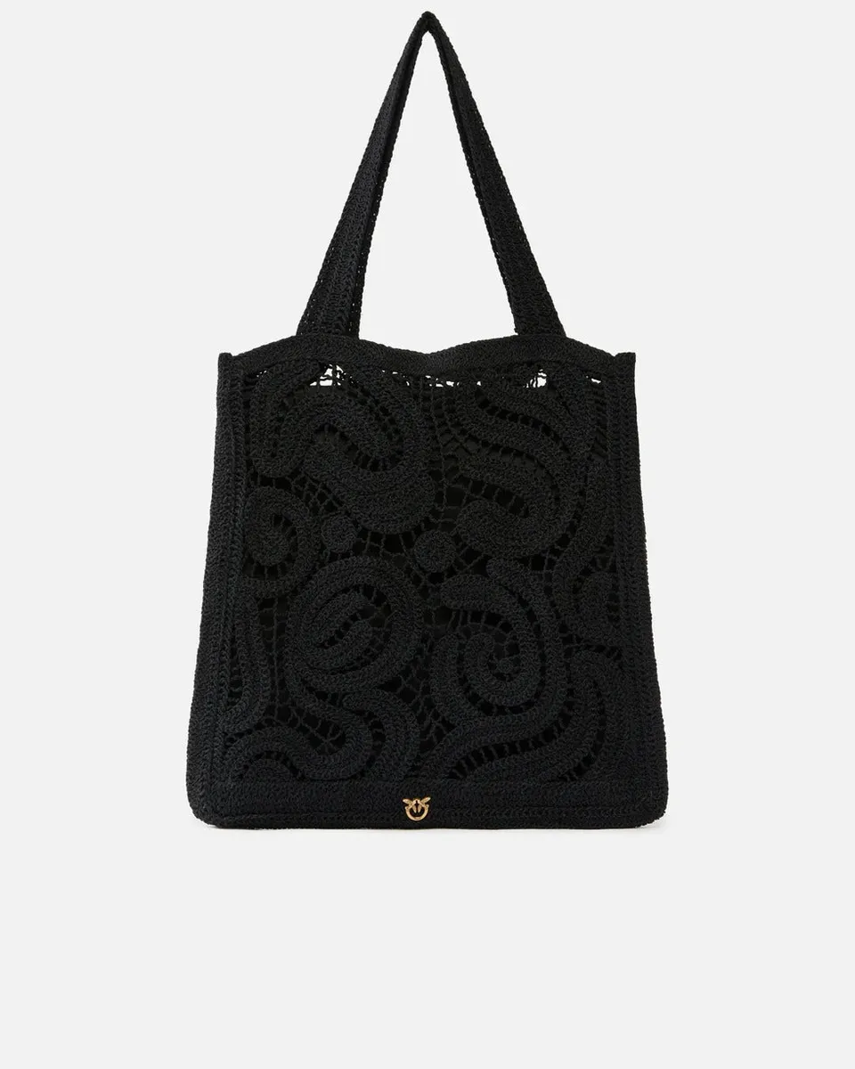 Pinko 106938 A3CE Shopper Crochet Geometrico nero
