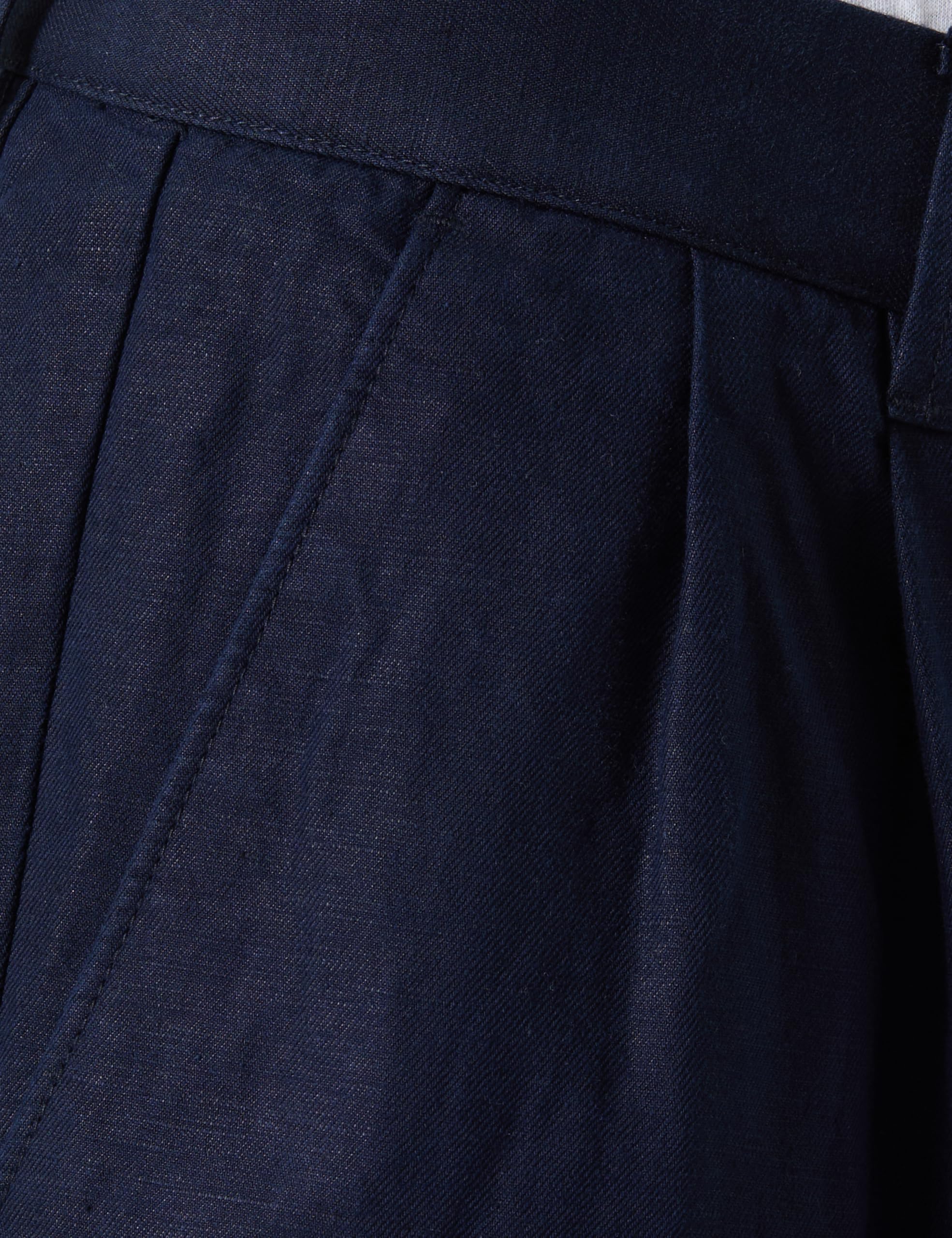 Benetton Pantaloni Uomo Blu Notte Lino Cropped
