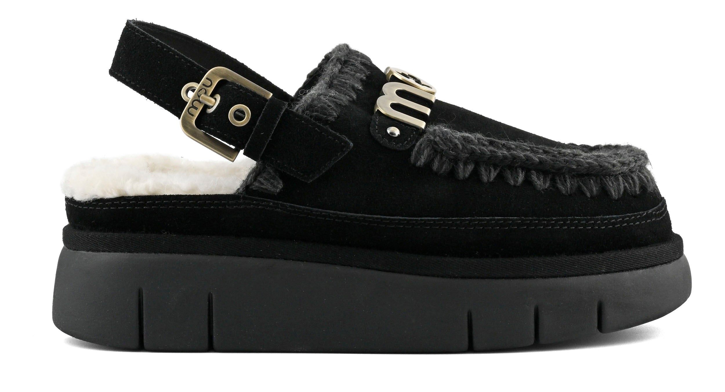 Mou Bounce Clog Sabot Nero Camoscio Platform