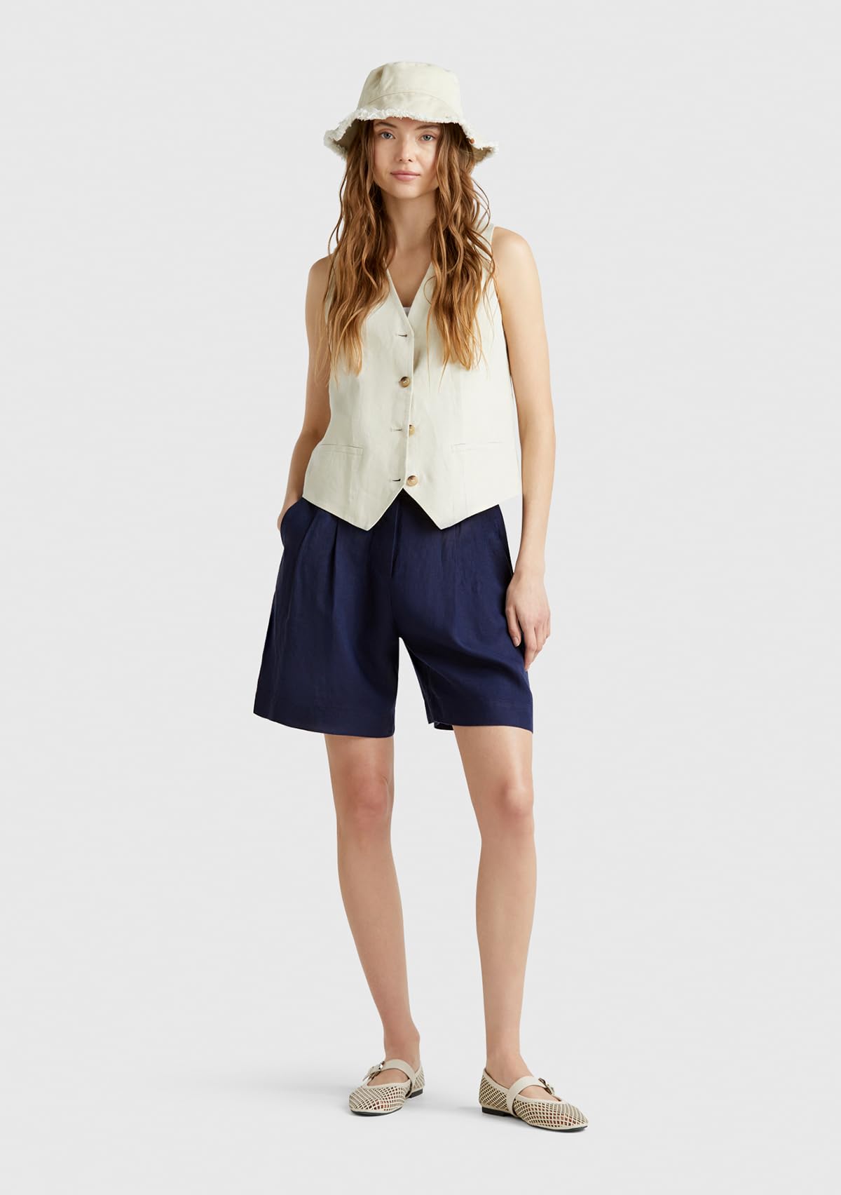 Benetton 4aghd901v Bermuda Donna Beige Lino Morbida
