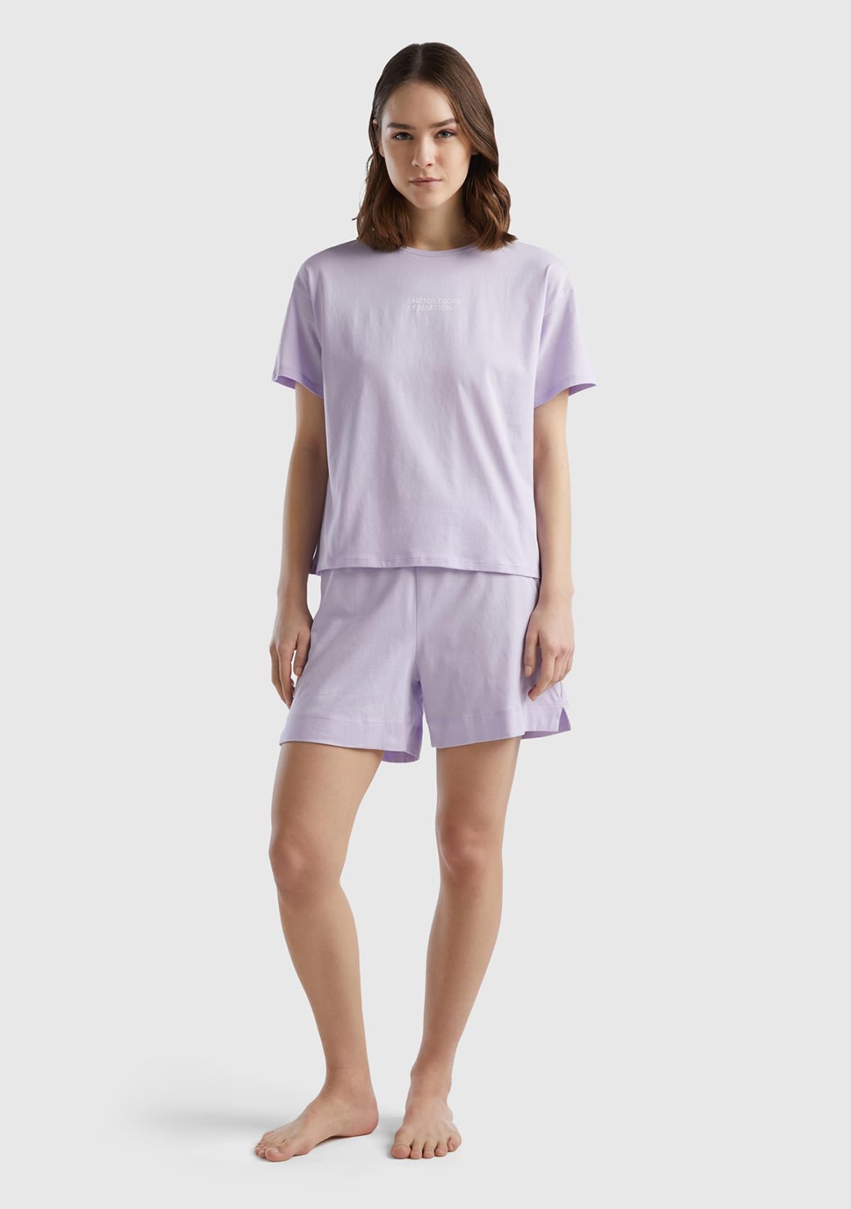 Benetton Pigiama Donna T-Shirt S Malva 26g Logo