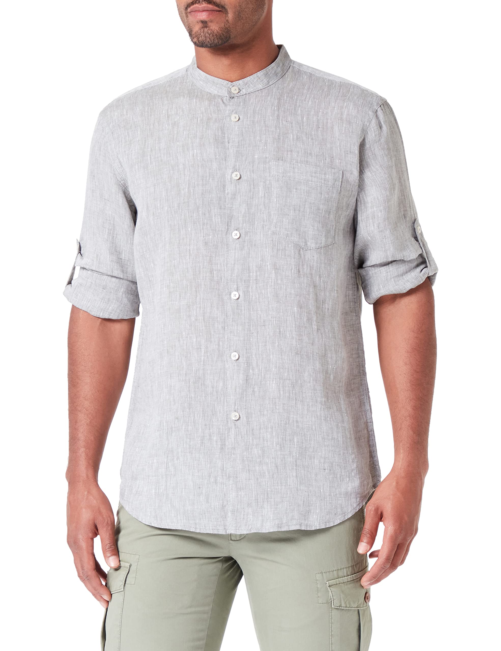 Benetton 5bku5ql08 Camicia Lino Uomo Righe 934
