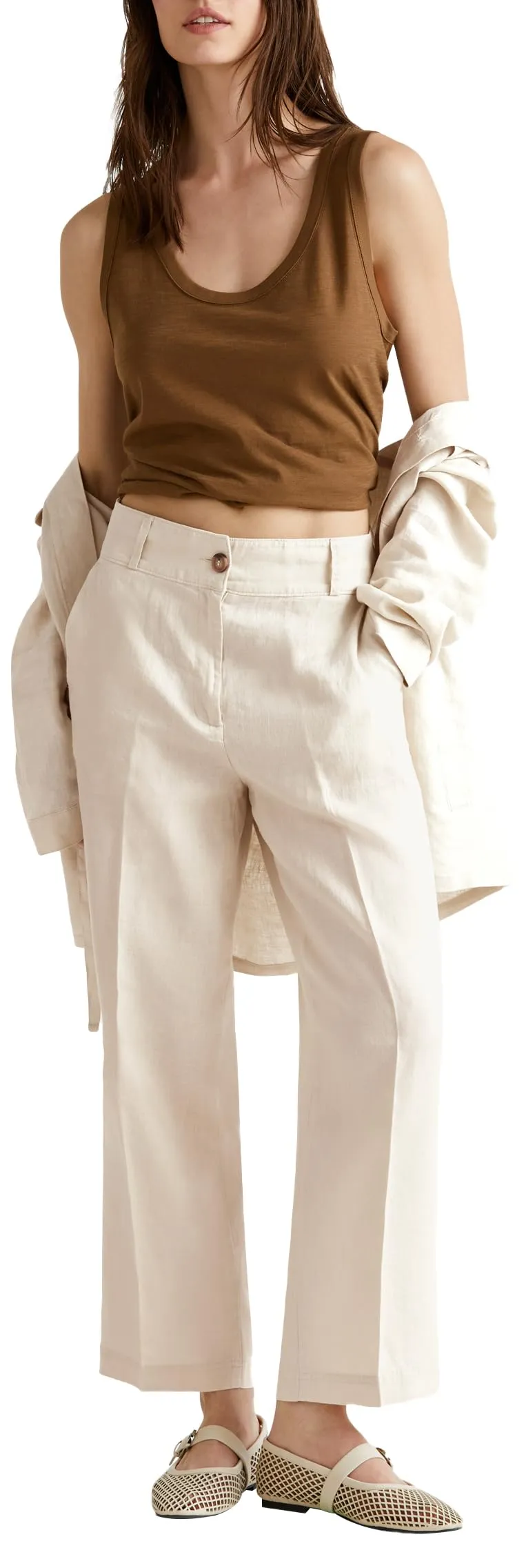 Benetton Pantaloni Jeans Pantalone Donna Beige Taglia 42