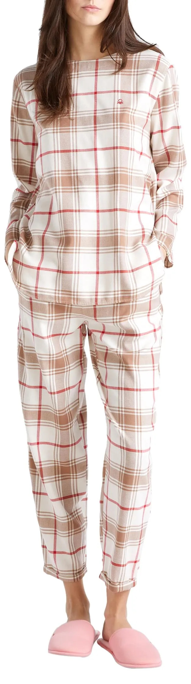 Benetton maglia pigiama donna flanella tinto filo taglia L