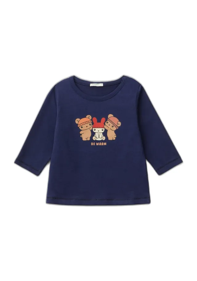 Benetton 3ATNA105L t-shirt manica lunga blu 74