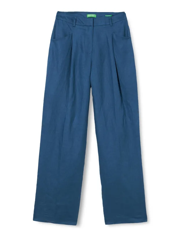 Benetton 4AGHDF05W Pantaloni Donna Lino Vita Regular
