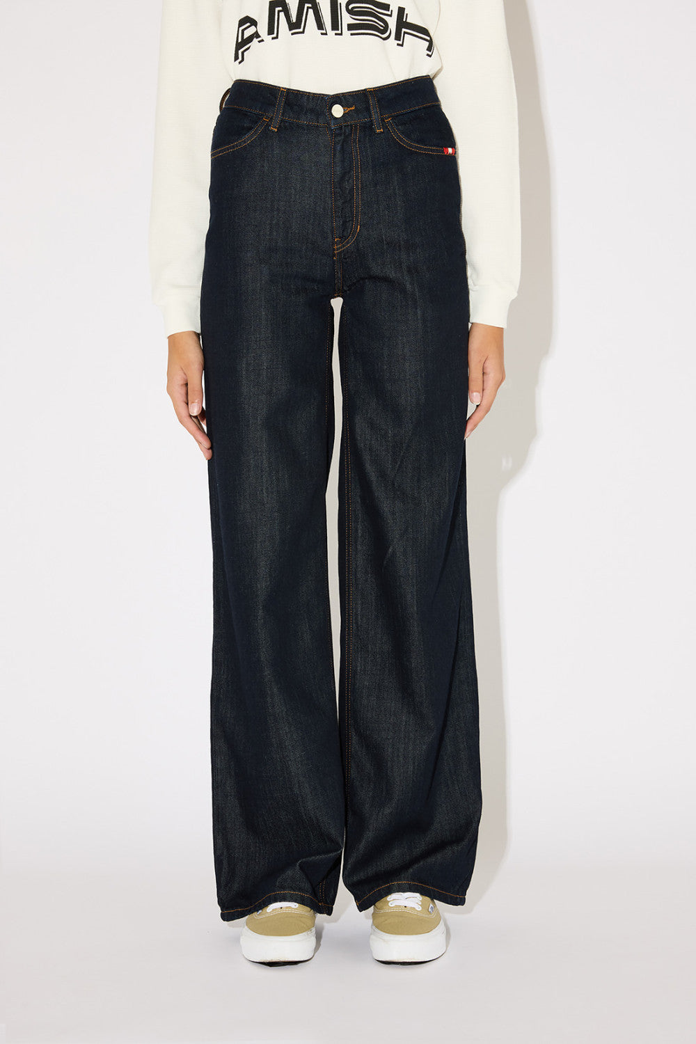 Amish Linda AMD001D7460021 jeans donna blu rinse gamba ampia