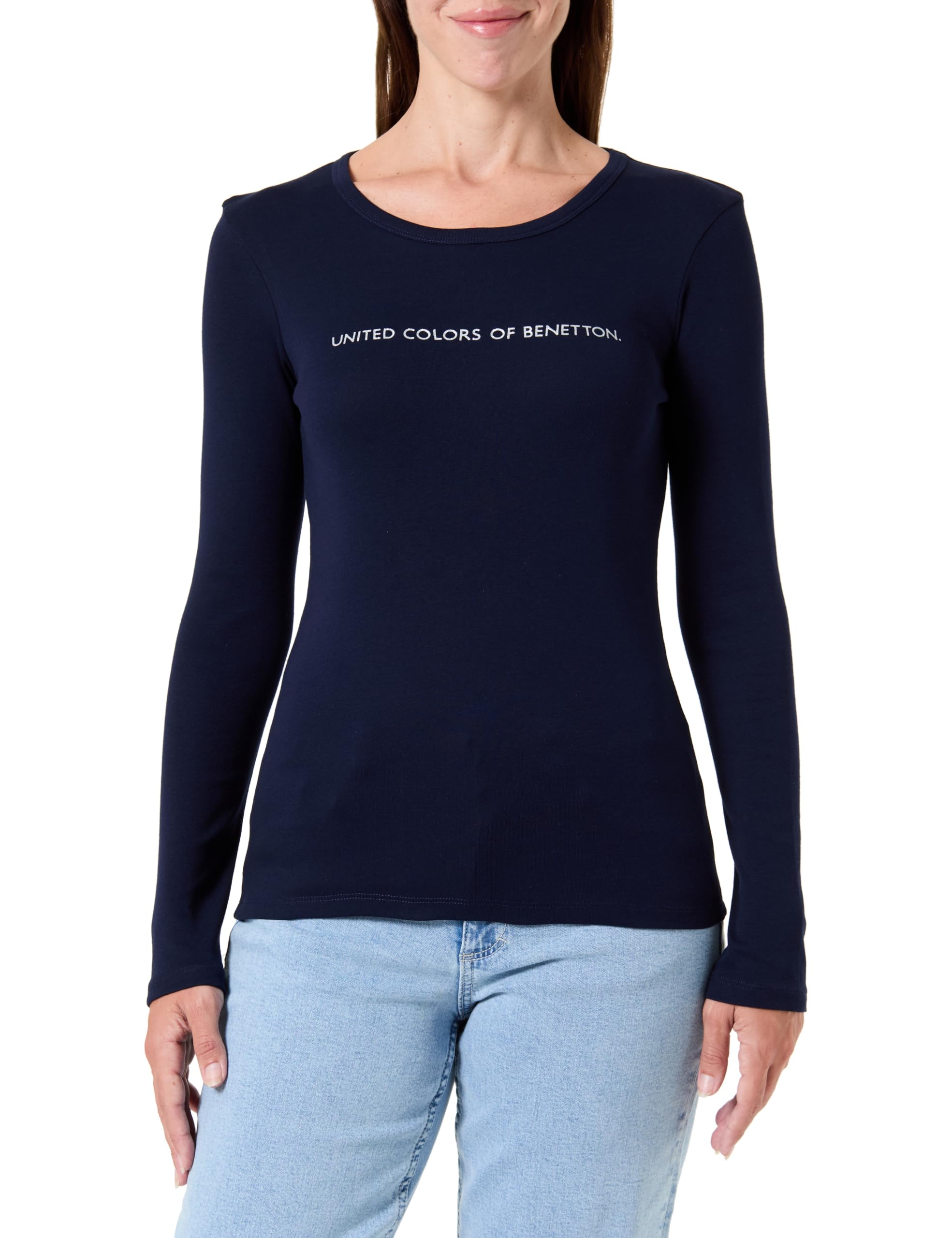 Benetton T-shirt Costina Manica Lunga Donna Marrone Glitter