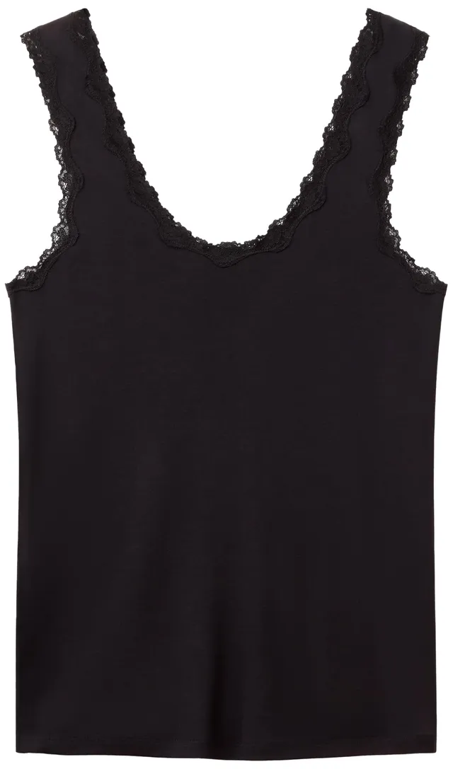 Benetton canottiera donna nera in pizzo spalla larga