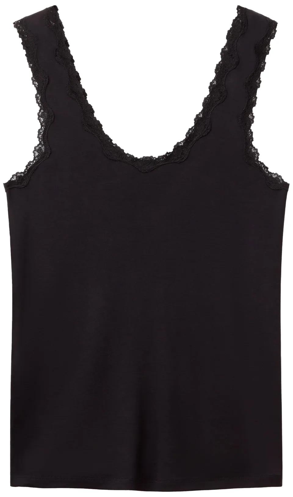 Benetton canottiera donna nera in pizzo spalla larga