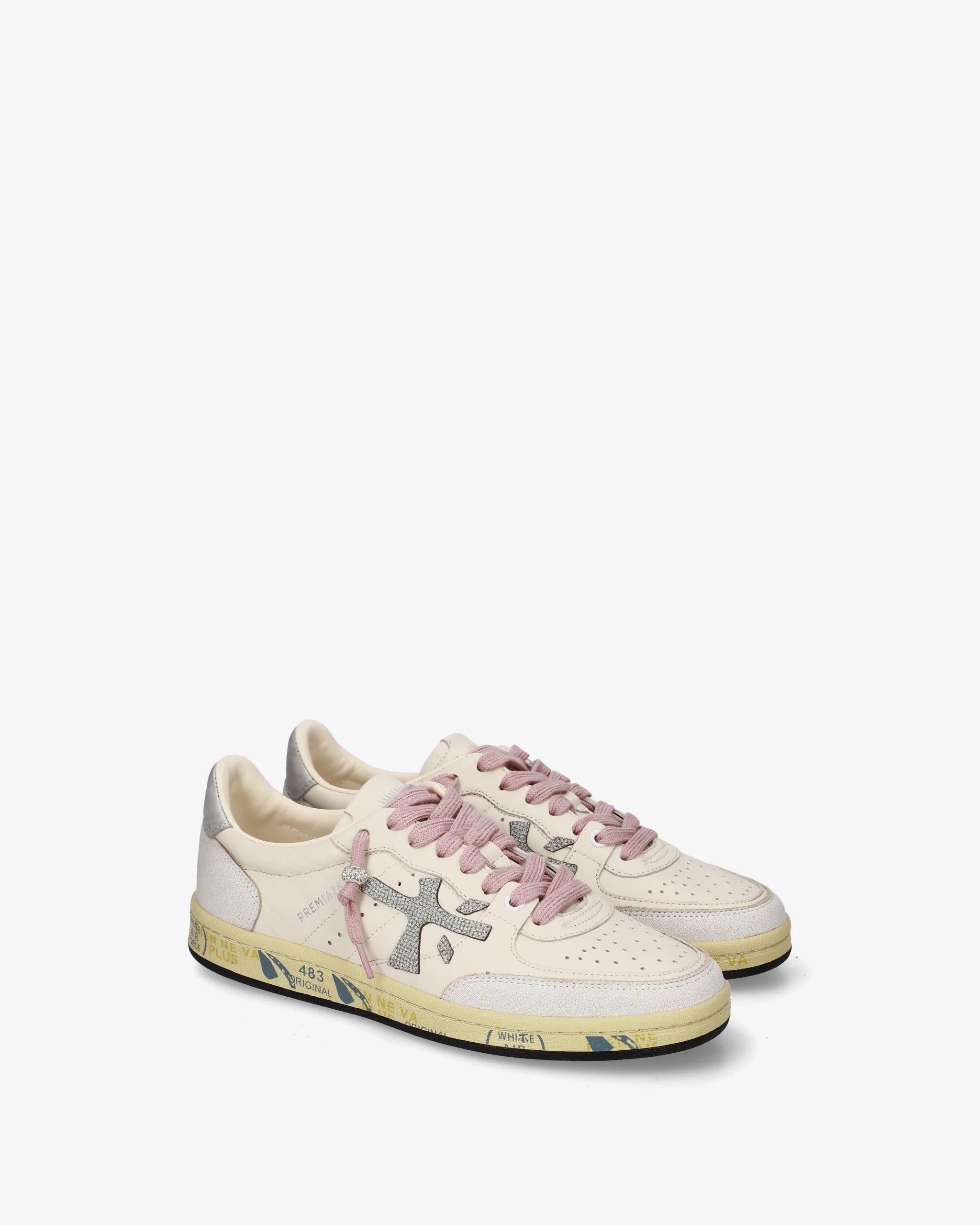 Premiata Bsktclay 8467 Sneakers Donna Bianco Grigio Rosa Pelle