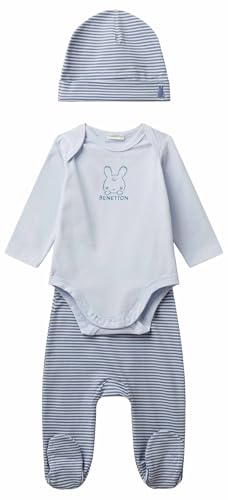 Benetton Set Body Pantalone Berretto Neonato Jersey Rosa