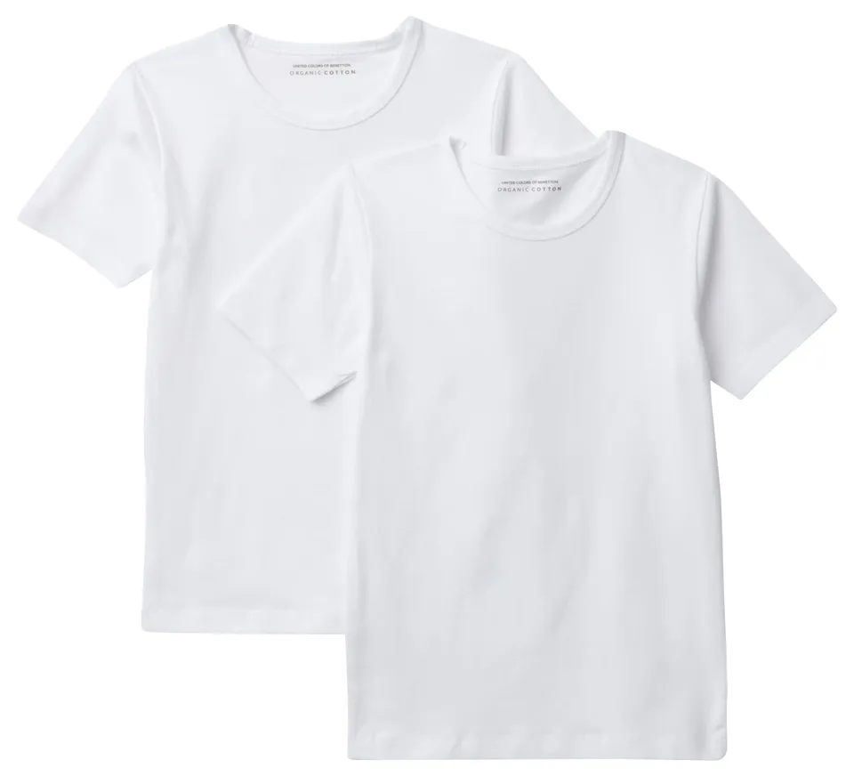 Benetton 3OP80M018 T-Shirt Bambino Set 2 Pezzi Grigio Bianco
