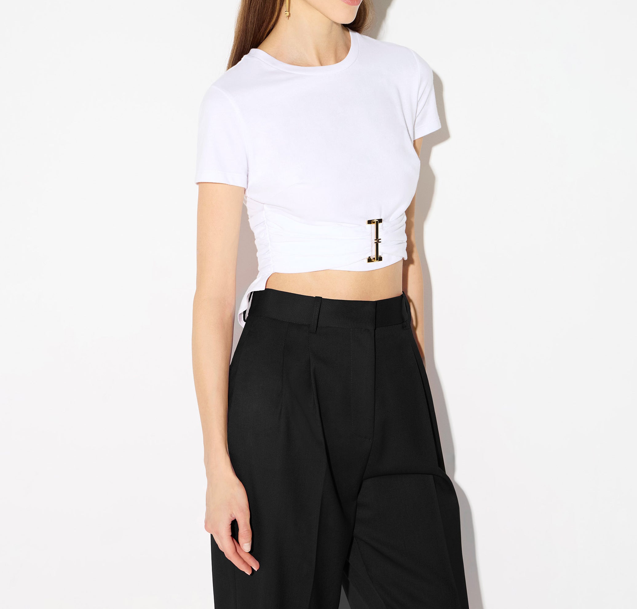 Elisabetta Franchi MA00366E2 Maglia jersey gesso drappeggio