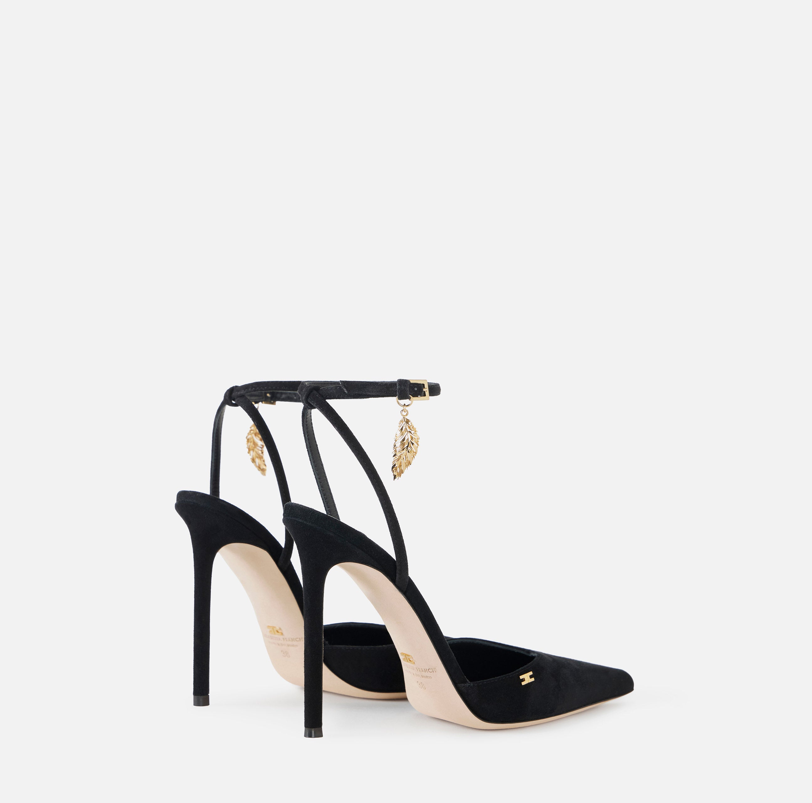 Elisabetta Franchi Piuma SA04L67E2 Sandalo Donna Nero Suede Tacco