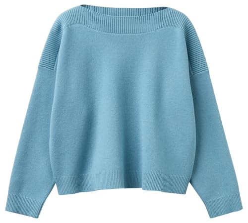 Benetton Maglia Barchetta Donna Blu Jacquard Boxy