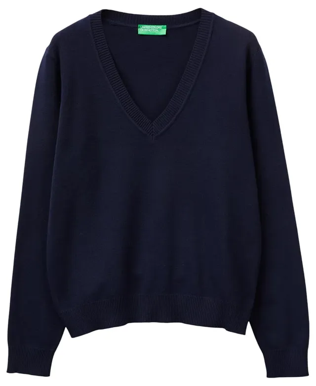 Benetton Maglieria Maglione Scollo a V Donna Tinta Unita