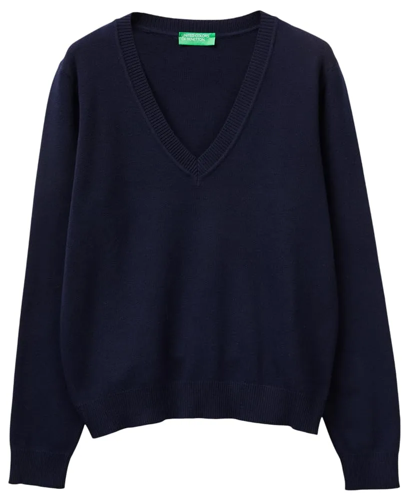 Benetton Maglieria Maglione Scollo a V Donna Tinta Unita